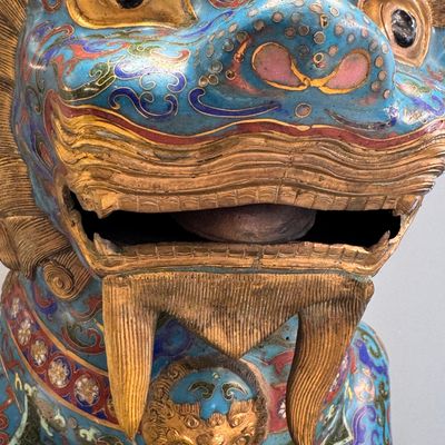 A pair of large Chinese cloisonné Buddhist lions — photo 3