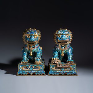 A pair of large Chinese cloisonné Buddhist lions — photo 2