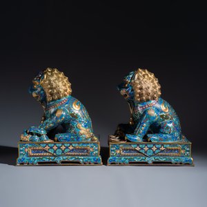 A pair of large Chinese cloisonné Buddhist lions — photo 3