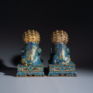 A pair of large Chinese cloisonné Buddhist lions — photo 4