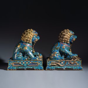 A pair of large Chinese cloisonné Buddhist lions — photo 5