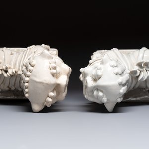 A pair of large Chinese Dehua blanc de Chine Buddhist lion joss stick holders, 19th C. — photo 6