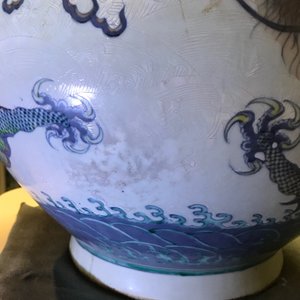 A pair of large Chinese doucai 'dragon' bottle vases, tianqiu ping, Qianlong mark, 19th C. — photo 39