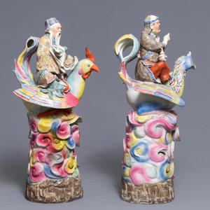 A pair of large Chinese famille rose figures of immortals on phoenixes, 19th C. — photo 3