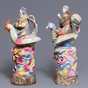 A pair of large Chinese famille rose figures of immortals on phoenixes, 19th C. — photo 5