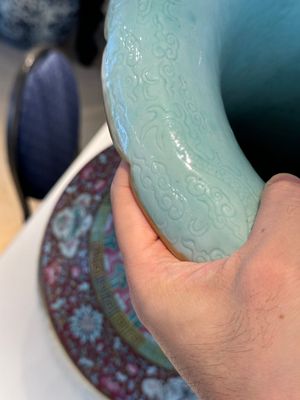 A pair of large Chinese famille rose turquoise-ground 'lotus scroll' vases, Guangxu mark and of the period — photo 13