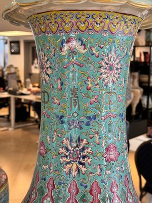A pair of large Chinese famille rose turquoise-ground 'lotus scroll' vases, Guangxu mark and of the period — photo 8