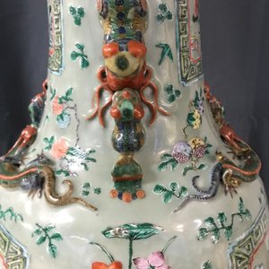A pair of large Chinese famille verte celadon-ground vases with figural design, 19th C. — photo 22