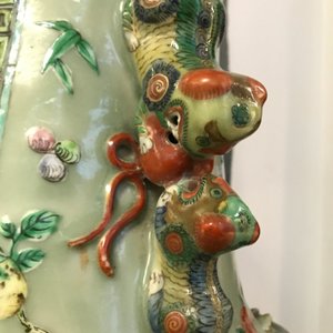 A pair of large Chinese famille verte celadon-ground vases with figural design, 19th C. — photo 39