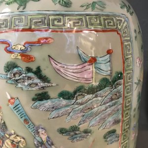 A pair of large Chinese famille verte celadon-ground vases with figural design, 19th C. — photo 49