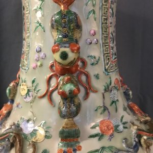 A pair of large Chinese famille verte celadon-ground vases with figural design, 19th C. — photo 54