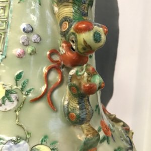 A pair of large Chinese famille verte celadon-ground vases with figural design, 19th C. — photo 55