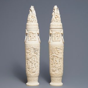 A pair of large Chinese ivory vases and covers, ca. 1900 — photo 4