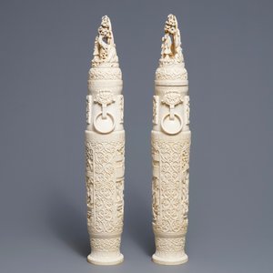 A pair of large Chinese ivory vases and covers, ca. 1900 — photo 5
