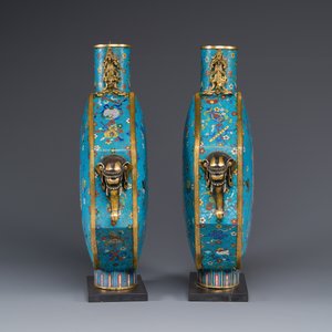 A pair of large Chinese octagonal cloisonné moonflasks, 'bianhu', Qianlong/Jiaqing — 照片 5