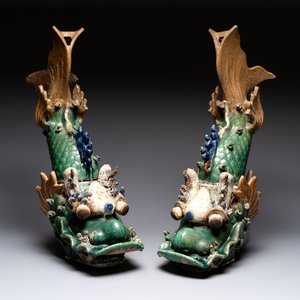 A pair of large Chinese polychrome-glazed fish-form roof tiles, 19th C. — photo 1
