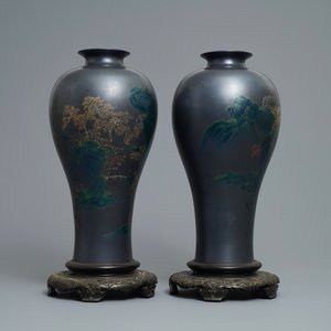 A pair of large Chinese Shen Shao’an type decorated lacquer vases, Fujian, 20th C. — 照片 2