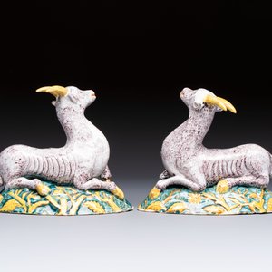 A pair of large polychrome Dutch Delft models of goats, 18th C. — photo 2