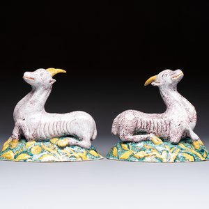 A pair of large polychrome Dutch Delft models of goats, 18th C. — photo 4