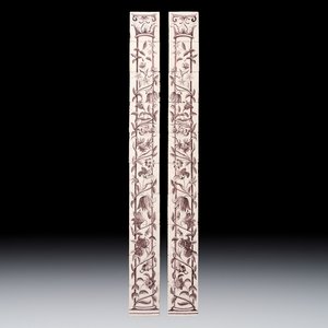 A pair of manganese Dutch Delft 10-piece tile pillars, 18th C. — photo 1