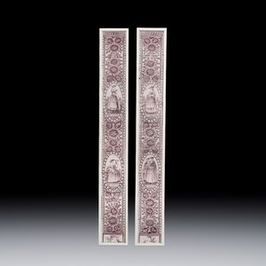 A pair of manganese Dutch Delft 'Four Seasons' 9-piece tile pillars — foto 1