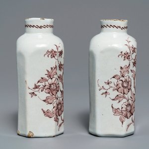 A pair of manganese Dutch Delft tea caddies with floral design, 18th C. — 照片 4
