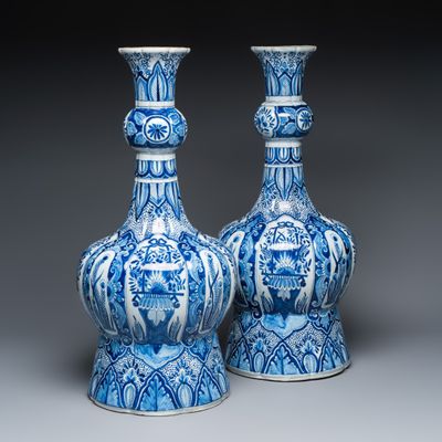 A pair of massive blue and white Dutch Delft style vases, France, Samson mark, 19th C.