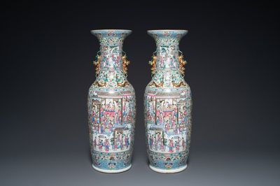 A pair of massive Chinese famille rose vases, 19th C.