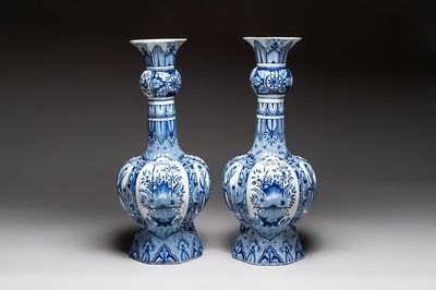 A pair of monumental blue and white Delftware vases, Desvres, ca. 1900
