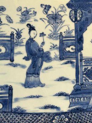 A pair of octagonal Chinese blue and white 'court ladies' dishes, Yongzheng — photo 13