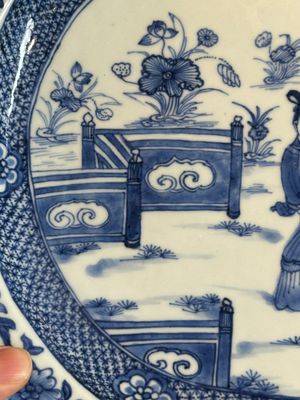 A pair of octagonal Chinese blue and white 'court ladies' dishes, Yongzheng — photo 14