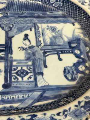 A pair of octagonal Chinese blue and white 'court ladies' dishes, Yongzheng — photo 2