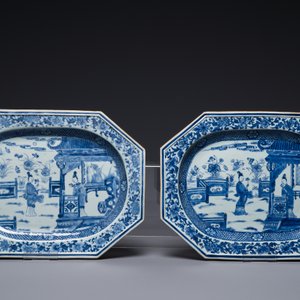 A pair of octagonal Chinese blue and white 'Xi Xiang Ji' dishes and a pair of famille rose dishes, Yongzheng — 照片 3