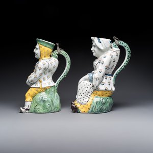 A pair of polychrome Brussels faience 'Jacqueline et Jacquot' table fountains, late 18th C. — foto 2