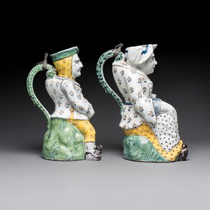 A pair of polychrome Brussels faience 'Jacqueline et Jacquot' table fountains — photo 5