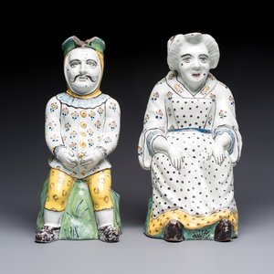 A pair of polychrome Brussels faience 'Jacqueline et Jacquot' table fountains — photo 2