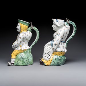 A pair of polychrome Brussels faience 'Jacqueline et Jacquot' table fountains — photo 3