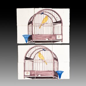 A pair of polychrome Dutch Delft 'birdcage' tile murals, 18th C. — photo 1