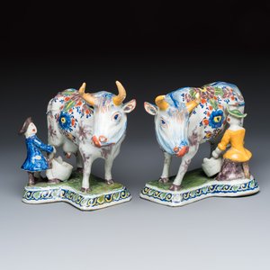 A pair of polychrome Dutch Delft 'cow Milkers' groups — foto 1