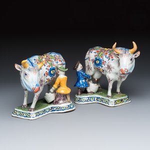 A pair of polychrome Dutch Delft 'cow Milkers' groups — foto 2