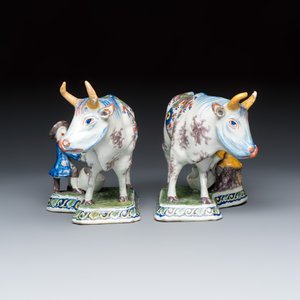 A pair of polychrome Dutch Delft 'cow Milkers' groups — foto 4