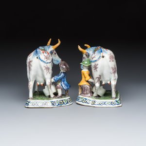 A pair of polychrome Dutch Delft 'cow Milkers' groups — foto 6