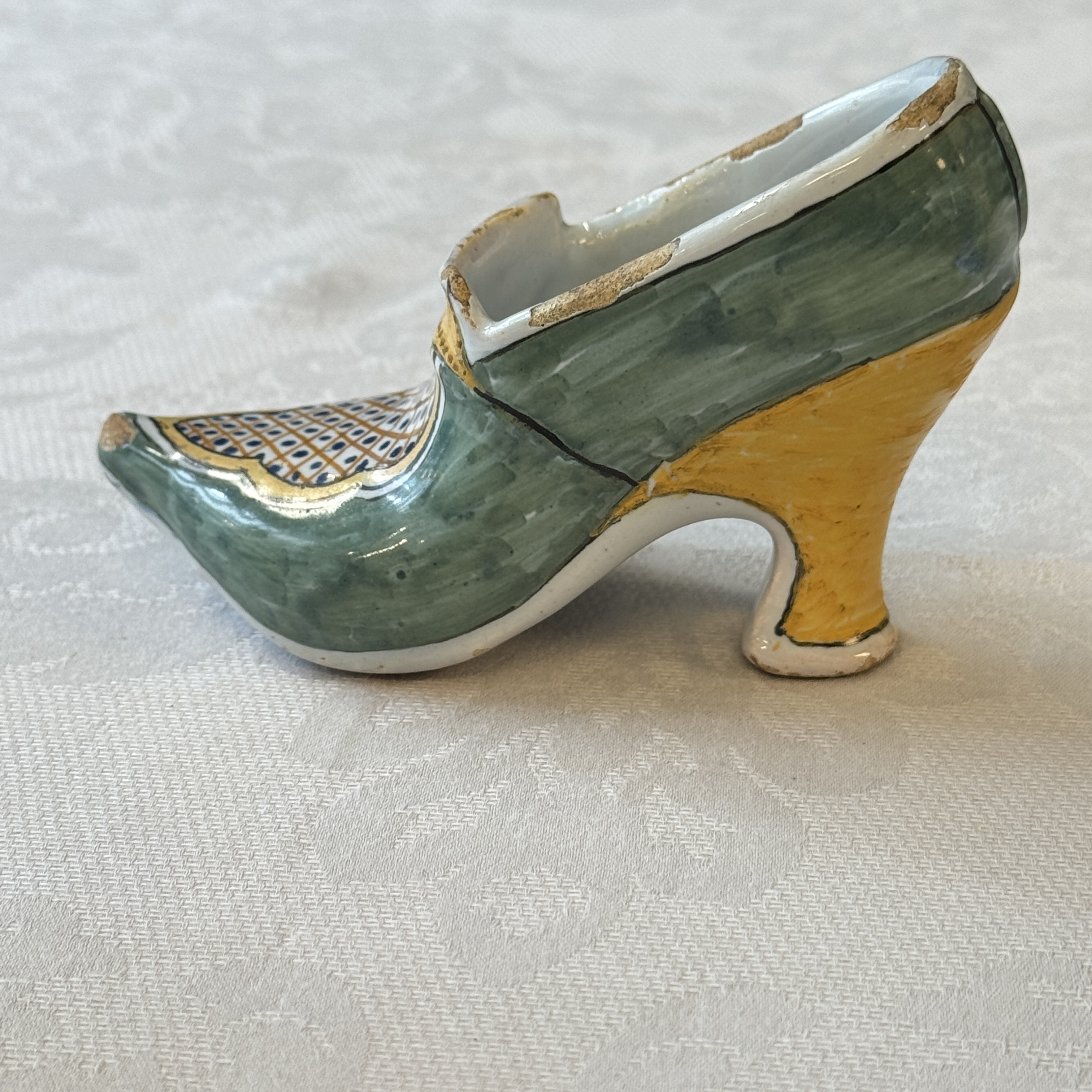 A pair of polychrome Dutch Delft models of shoes — photo 5