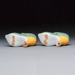 A pair of polychrome Dutch Delft models of shoes — photo 7