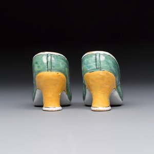 A pair of polychrome Dutch Delft models of shoes — photo 3