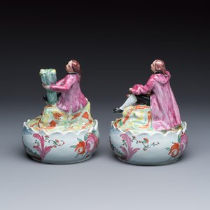 A pair of polychrome Dutch Delft petit feu butter tubs with allegorical depictions of the seasons — photo 3