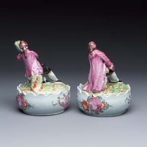A pair of polychrome Dutch Delft petit feu butter tubs with allegorical depictions of the seasons — photo 4