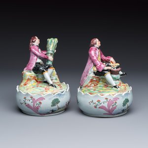 A pair of polychrome Dutch Delft petit feu butter tubs with allegorical depictions of the seasons — photo 5
