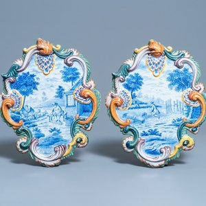 A pair of polychrome Dutch Delft plaques with countryside scenes, 19th C. — photo 1