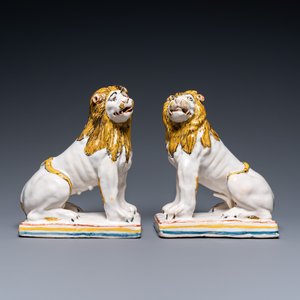 A pair of polychrome French faience lions, Rouen, 1st half 18th C. — 照片 2